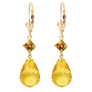 14K. SOLID GOLD LEVER BACK EARRING WITH CITRINES (Yellow Gold)